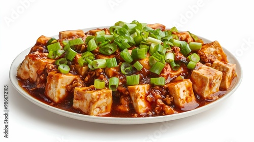 Delicious Mapo Tofu with Green Onions - Close Up