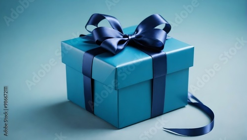 blue gift box with blue ribbon and bow in a isolated background