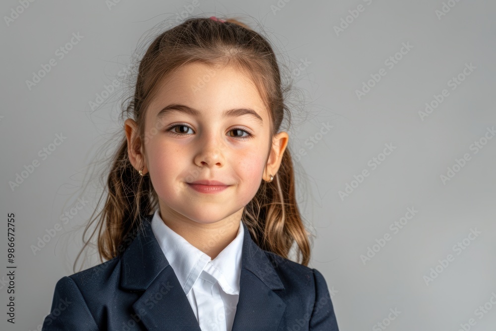 A Caucasian kid, smiling and dressed in a luxury business suit and shirt, poses with something in her hand against a white background. A Caucasian kid, smiling and dressed in a luxury business suit and shirt, poses with something in her hand against a white background.
