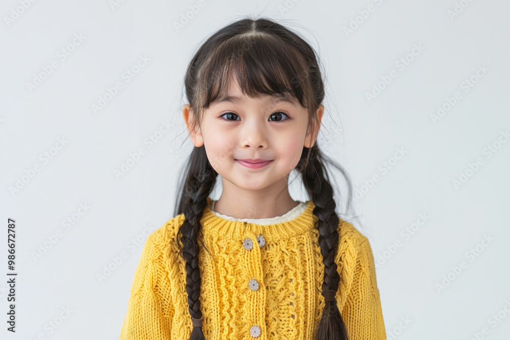 A smiling young girl with long braids and a yellow sweater stands against a plain background. Her bright eyes and happy expression convey a sense of joy and charm. A smiling young girl with long braids and a yellow sweater stands against a plain background. Her bright eyes and happy expression convey a sense of joy and charm.