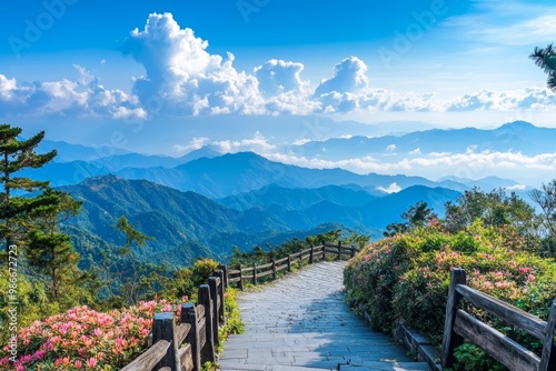 Stunning landscape of taiwan s highest mountains under a clear blue sky in nantou county photo