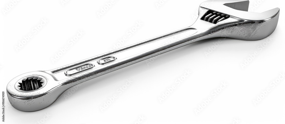 Closeup of an adjustable chrome metallic wrench tool for industrial automotive plumbing and home repair and maintenance work The versatile tool can be used to tighten loosen and adjust various nuts Closeup of an adjustable chrome metallic wrench tool for industrial automotive plumbing and home repair and maintenance work The versatile tool can be used to tighten loosen and adjust various nuts