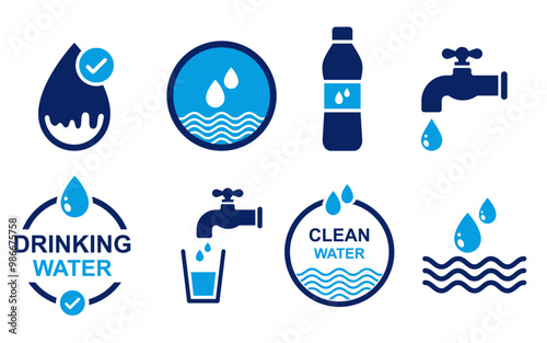 pure drinking water sign for school, office, restaurant, hospital, shop, vector flat design of purified drinking clean water (eps)