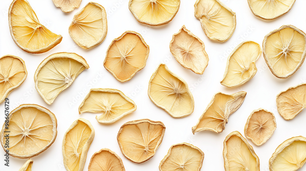 dried lemon slices: a loose frame made from dried lemon slices, scattered lightly across a white background, the pale yellow and brown tones of the dried fruit create a natural, sun-kissed aesthetic dried lemon slices: a loose frame made from dried lemon slices, scattered lightly across a white background, the pale yellow and brown tones of the dried fruit create a natural, sun-kissed aesthetic