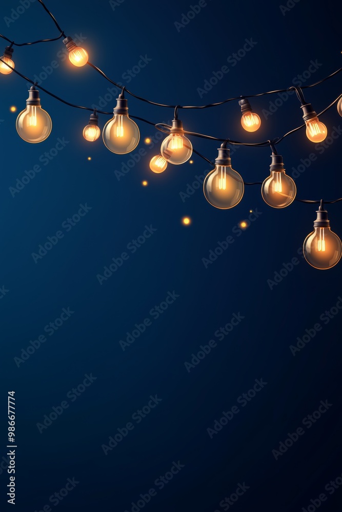 Vector illustration Christmas lights garland on a dark blue background. Christmas light decoration for a party, festival, or celebration. copy space Vector illustration Christmas lights garland on a dark blue background. Christmas light decoration for a party, festival, or celebration. copy space