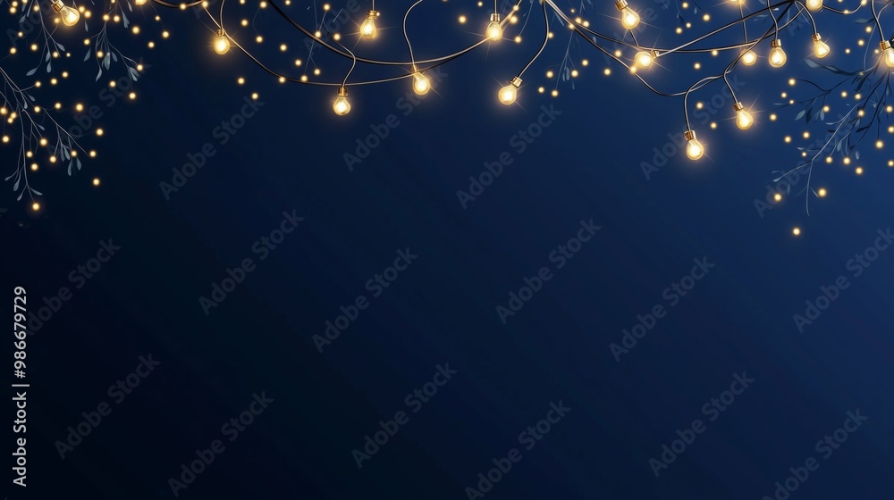 Vector illustration Christmas lights garland on a dark blue background. Christmas light decoration for a party, festival, or celebration. copy space Vector illustration Christmas lights garland on a dark blue background. Christmas light decoration for a party, festival, or celebration. copy space