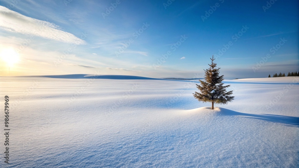 Lonely Pine Tree in Snowy Landscape During Winter Sunset Lonely Pine Tree in Snowy Landscape During Winter Sunset