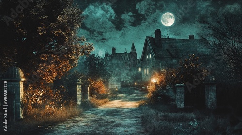 A promotional image for a Halloween historical tour, featuring haunted landmarks, ghost stories, and eerie nighttime settings.