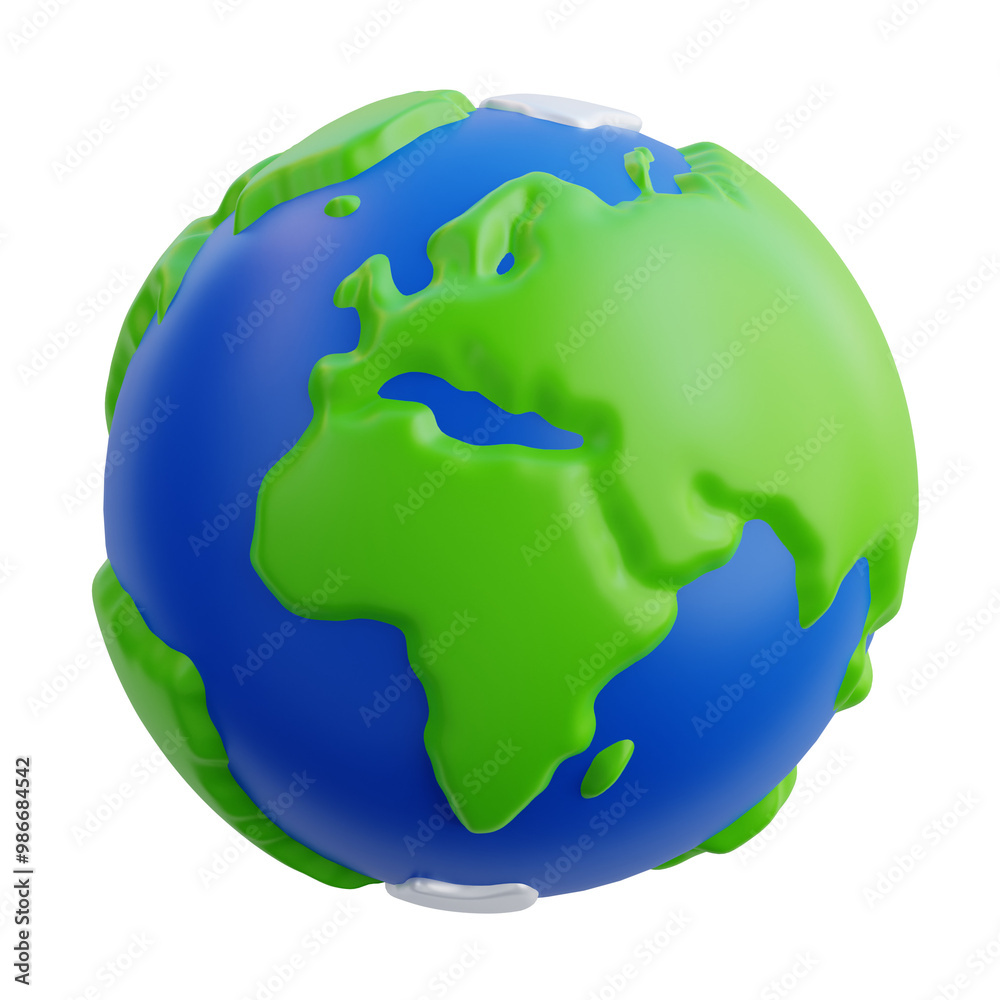 Naklejka premium Earth model in 3d illustration style. Cute style. Cartoon Style. Realistic render. Elements