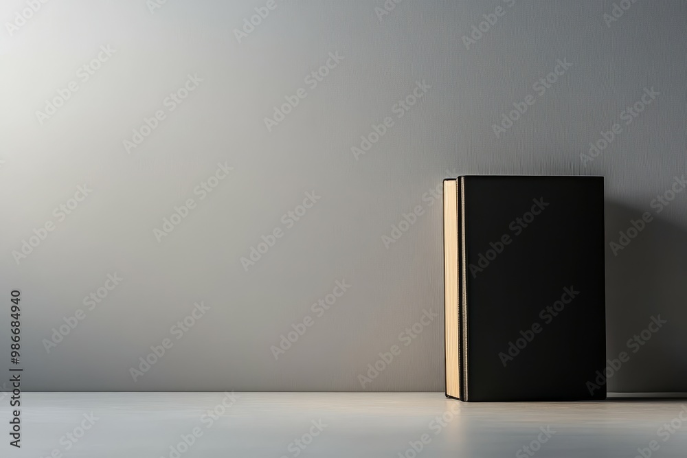 Minimalist black book standing on desk Minimalist black book standing on desk