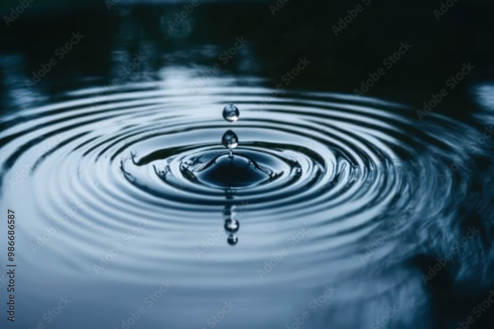Water Drop Creating Ripples and Concentric Circles in Still Water