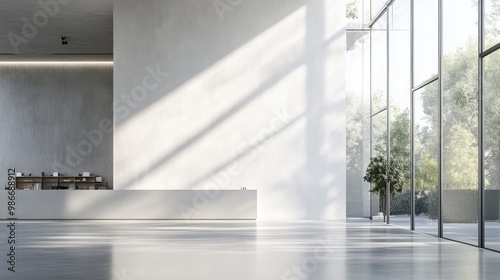 Wallpaper Mural An open office with large windows, streaming sunlight, a blank light grey wall, and elegant items arranged in modern architecture Torontodigital.ca