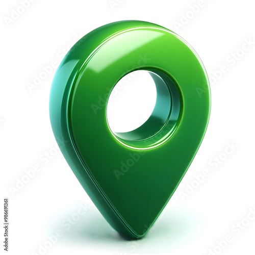green location icon on the map, highlighted on a white background, three-dimensional image