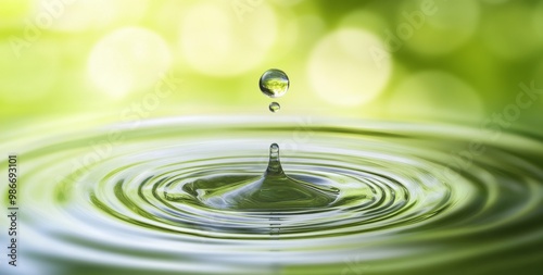 A close-up of a water droplet creating ripples on a green background, symbolizing the purity and essence of clean drinking water.