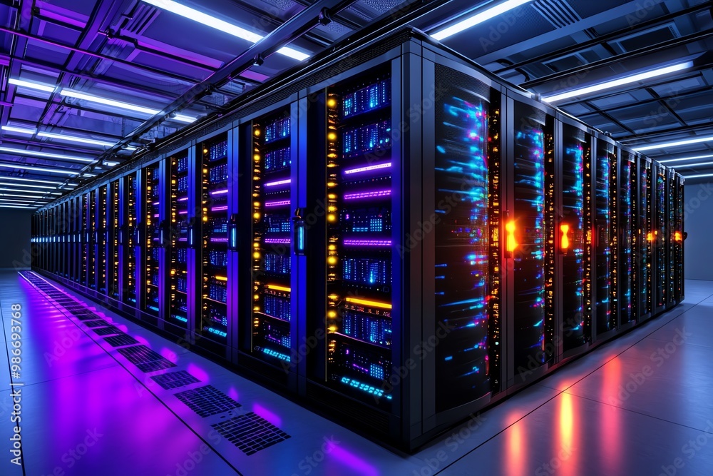 A server room with flashing lights, representing the management of IT infrastructure capacity A server room with flashing lights, representing the management of IT infrastructure capacity