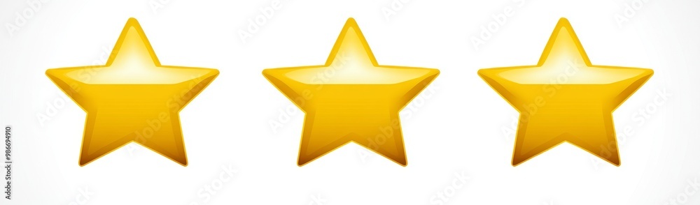 Flat design of 3 yellow five-pointed stars in a minimalistic vector style, featuring simple shapes and gold color fill on a white background, perfect for a 5-star rating icon. Flat design of 3 yellow five-pointed stars in a minimalistic vector style, featuring simple shapes and gold color fill on a white background, perfect for a 5-star rating icon.
