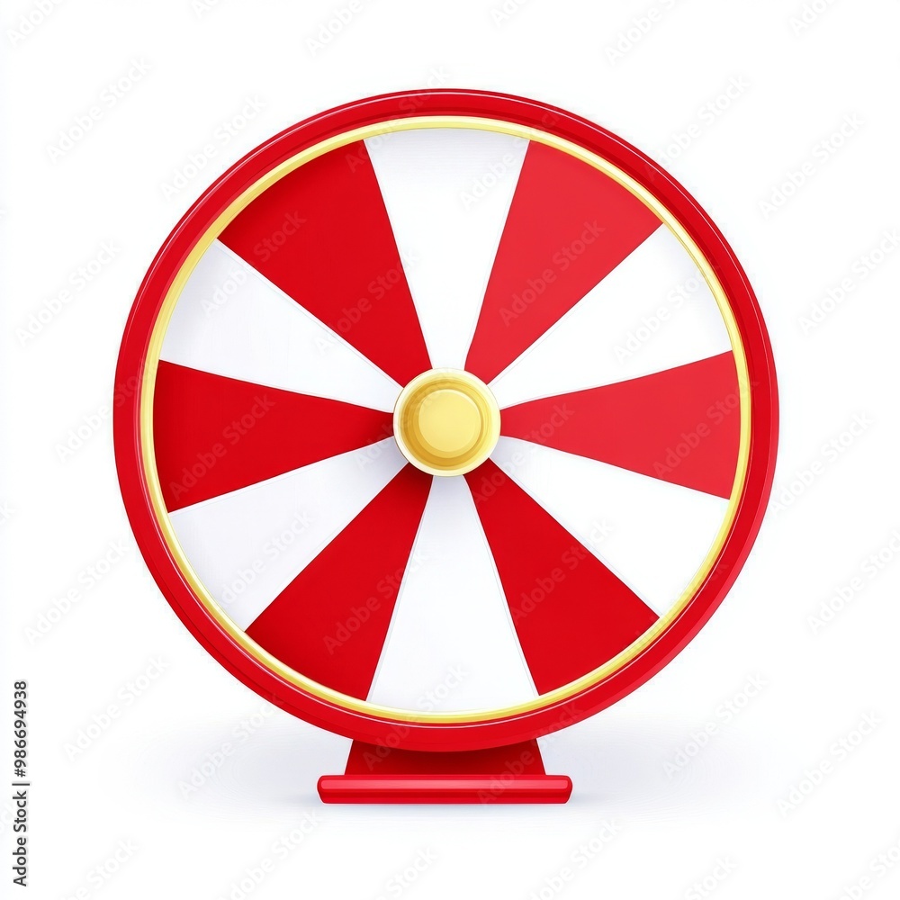Illustration of a red and white wheel of fortune in a flat, cartoonish vector style with high resolution, vibrant colors, and sharp details on a white background.