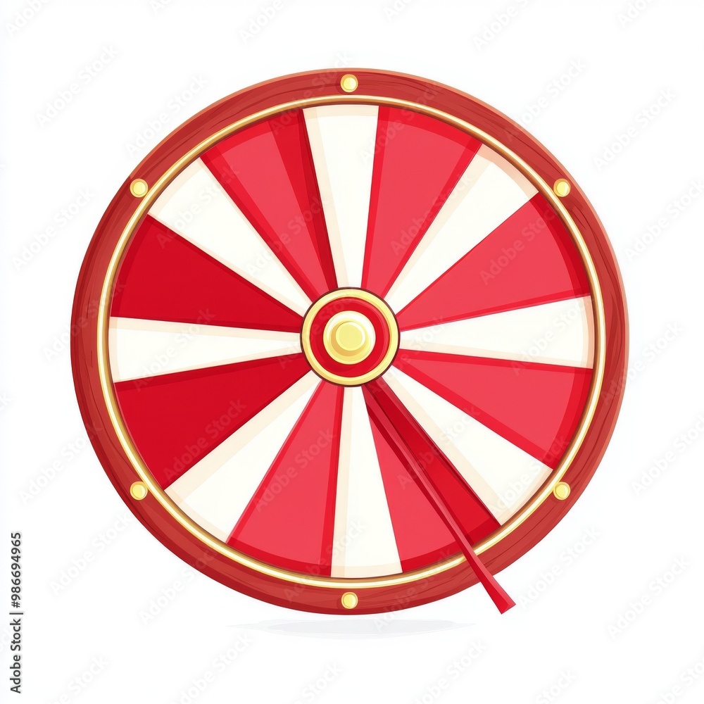 Illustration of a red and white wheel of fortune in a flat, cartoonish vector style with high resolution, vibrant colors, and sharp details on a white background. Illustration of a red and white wheel of fortune in a flat, cartoonish vector style with high resolution, vibrant colors, and sharp details on a white background.