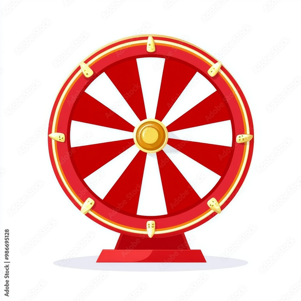 Illustration of a red and white wheel of fortune in a flat, cartoonish vector style with high resolution, vibrant colors, and sharp details on a white background.