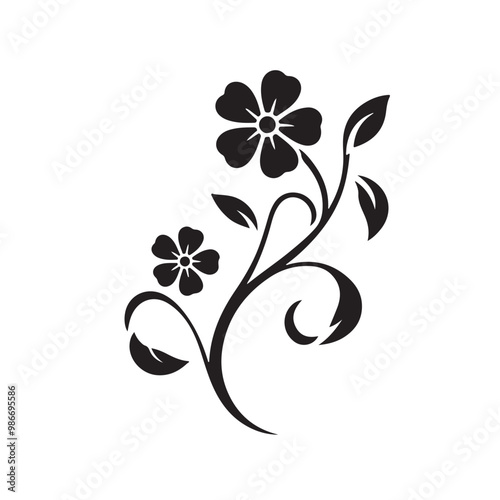 Elegant horizontal floral vignette featuring delicate flowers, leaves, and vines. This seamless vector design offers a minimalist touch for borders, dividers, or decorative graphic elements