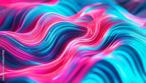 Vibrant Neon Abstract Waves in Electric Pink and Blue Creating Dynamic Movement for Fashion and Product Showcase