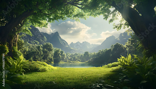 Stunning panorama Landscape Wallpaper with Ample Space for Text - Perfect for Custom Designs, photography, travel dreams