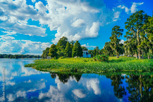 Tampa, Florida, USA: 09 20 2024: The landscape of Hillsborough river and River hill park at Tampa, Florida photo