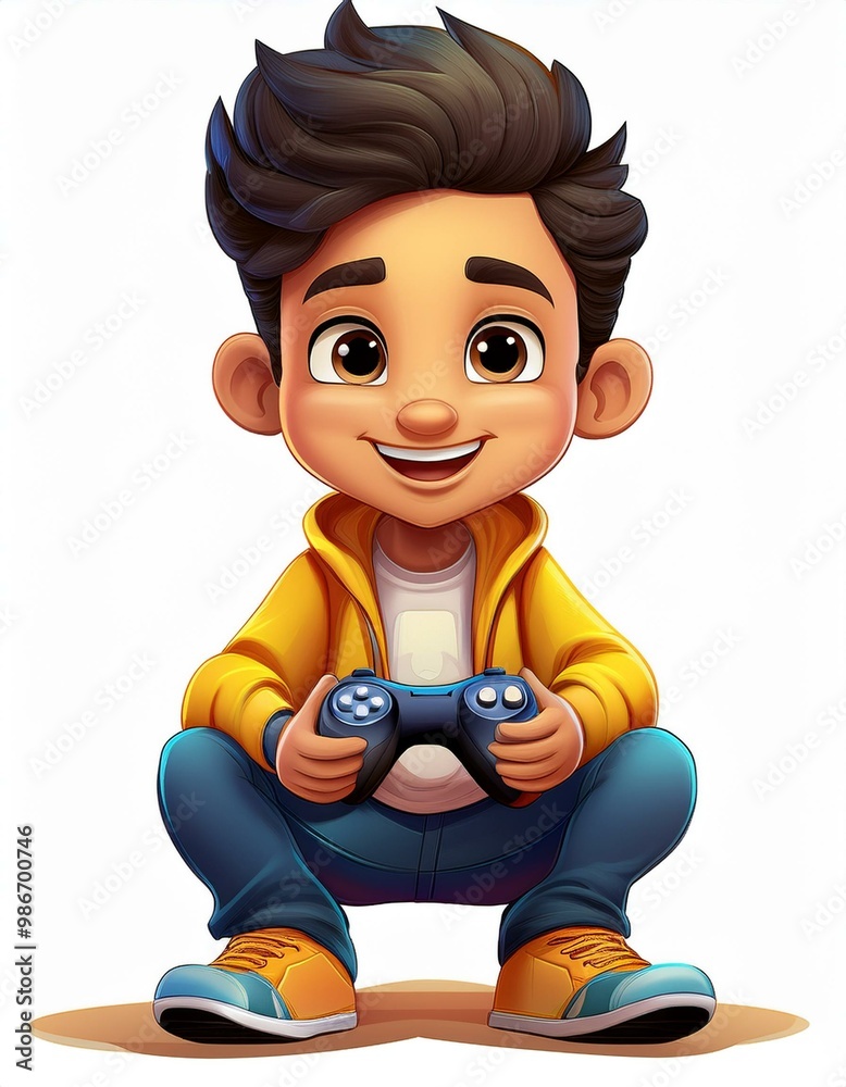 Cartoon de un niño jugando video juegos Cartoon de un niño jugando video juegos