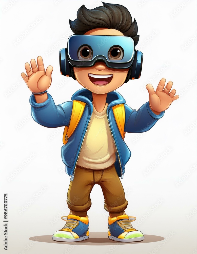 Cartoon de un niño con lentes VR Cartoon de un niño con lentes VR