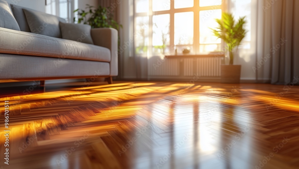 A minimalist living space with a polished wooden floor, large windows, and soft natural light. Ideal for highlighting floor care products, home decor, or interior design. A minimalist living space with a polished wooden floor, large windows, and soft natural light. Ideal for highlighting floor care products, home decor, or interior design.