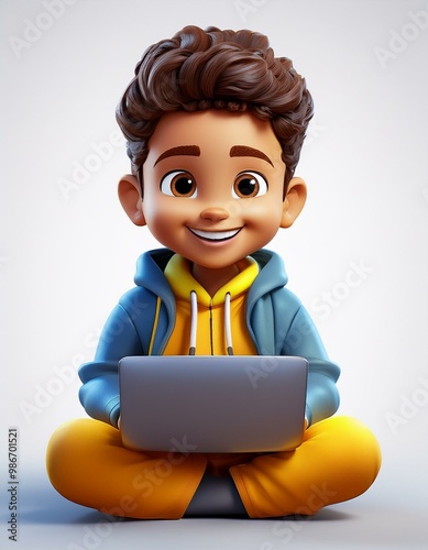 Cartoon de un niño con una tablet