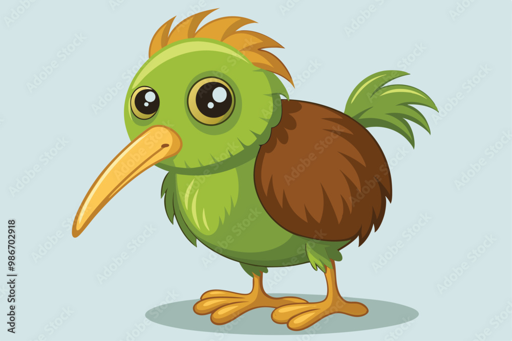 A customizable cartoon-style kiwi bird stands with a cheerful expression and colorful feathers, Customizable cartoon illustration of a kiwi bird. A customizable cartoon-style kiwi bird stands with a cheerful expression and colorful feathers, Customizable cartoon illustration of a kiwi bird.