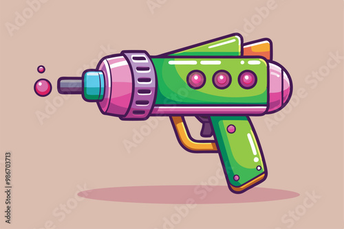 A colorful cartoon illustration featuring a customizable massage gun with a fun design and vibrant colors, Customizable cartoon illustration of a massage gun.