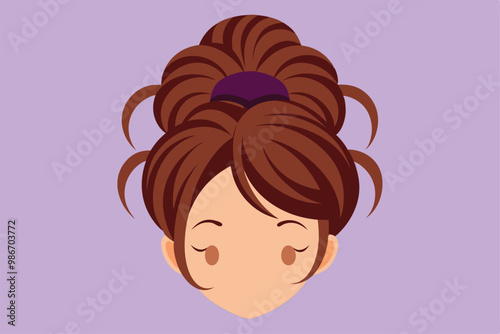 This artwork features a cartoon depiction of a messy bun hairstyle with playful tousled strands, Customizable cartoon illustration of a messy bun.