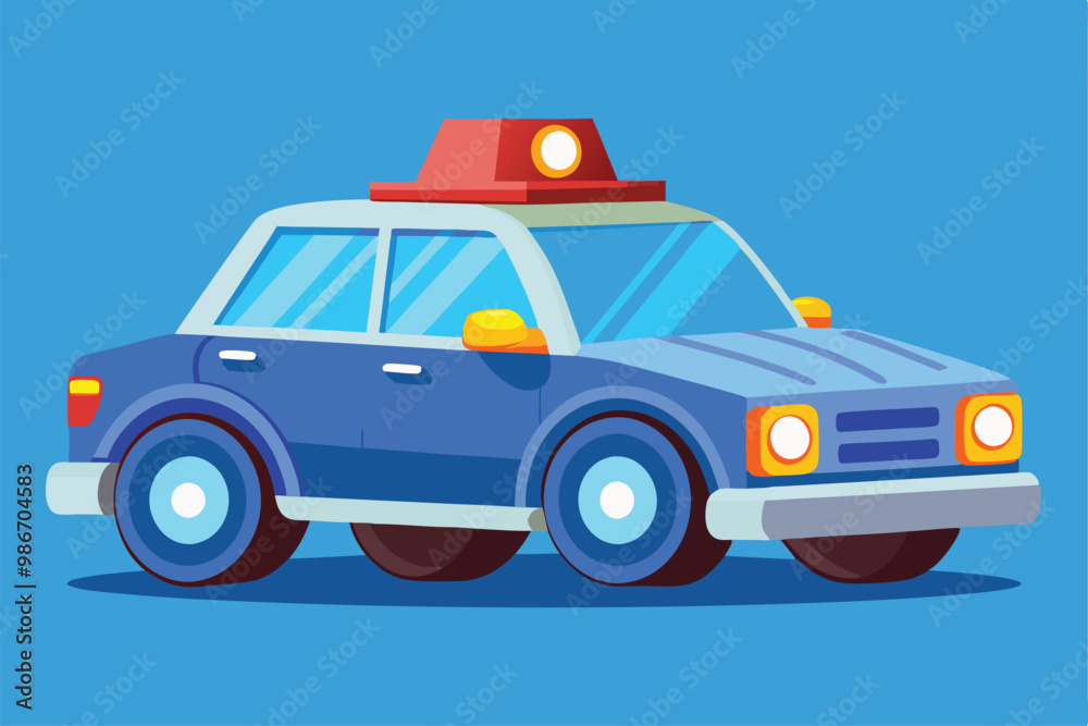 A playful cartoon police car with a bright blue color and a red light on top for creative customization, Customizable cartoon illustration of a police car. A playful cartoon police car with a bright blue color and a red light on top for creative customization, Customizable cartoon illustration of a police car.