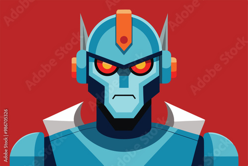 A unique cartoon robot face design showcases vivid colors and customizable features for creativity, Customizable cartoon illustration of a robot's face.