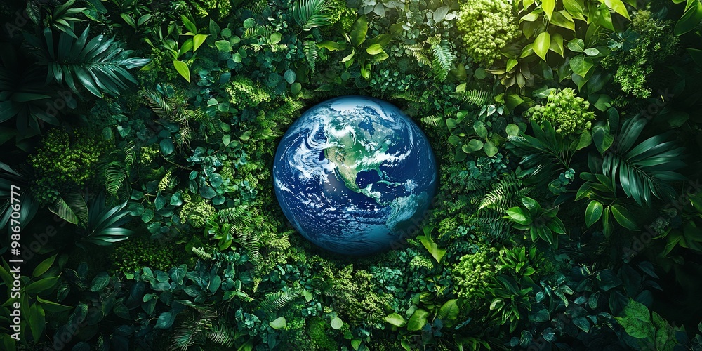 A world embraced by greenery and nature showcasing environmental sustainability