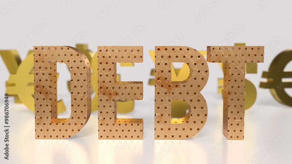 The Debt text and money symbol for Business concept 3d rendering.