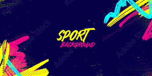 Dynamic Urban Sport Graffiti Background with Bold Neon Colors and Vibrant Abstract Design for Athletic and Street Themed. Sporty Abstract Background with Brush Strokes and Grunge Texture Design Elemen