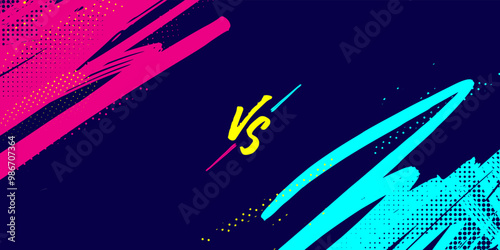 Dynamic Sports Versus Background with Abstract Pop Art Elements for Competitive Matchup Events and Sports Events Banner. VS Sport Background with Pink and Dark Blue Brush Stroke Split Design