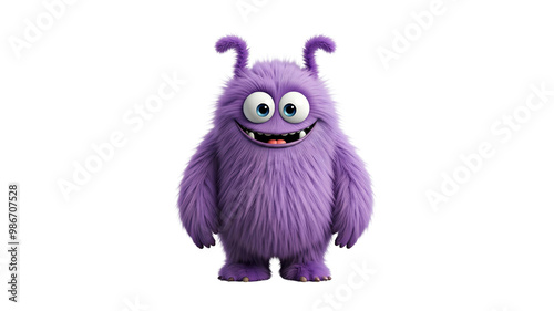 Cute and funny  monster 3D cartoon character on transparent background