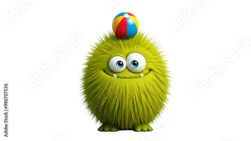 Cute and funny  monster 3D cartoon character on transparent background