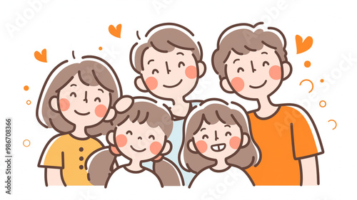 楽しくて幸せな家族のイラスト素材。カラフルでポップ,ファミリー,かわいい,シンプル,