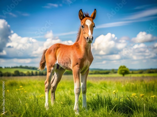 Softly focused, the foal's eyes gaze upward, drinking in the warmth of the sun-kissed sky as it takes
