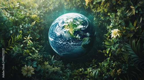 A world embraced by greenery and nature showcasing environmental sustainability