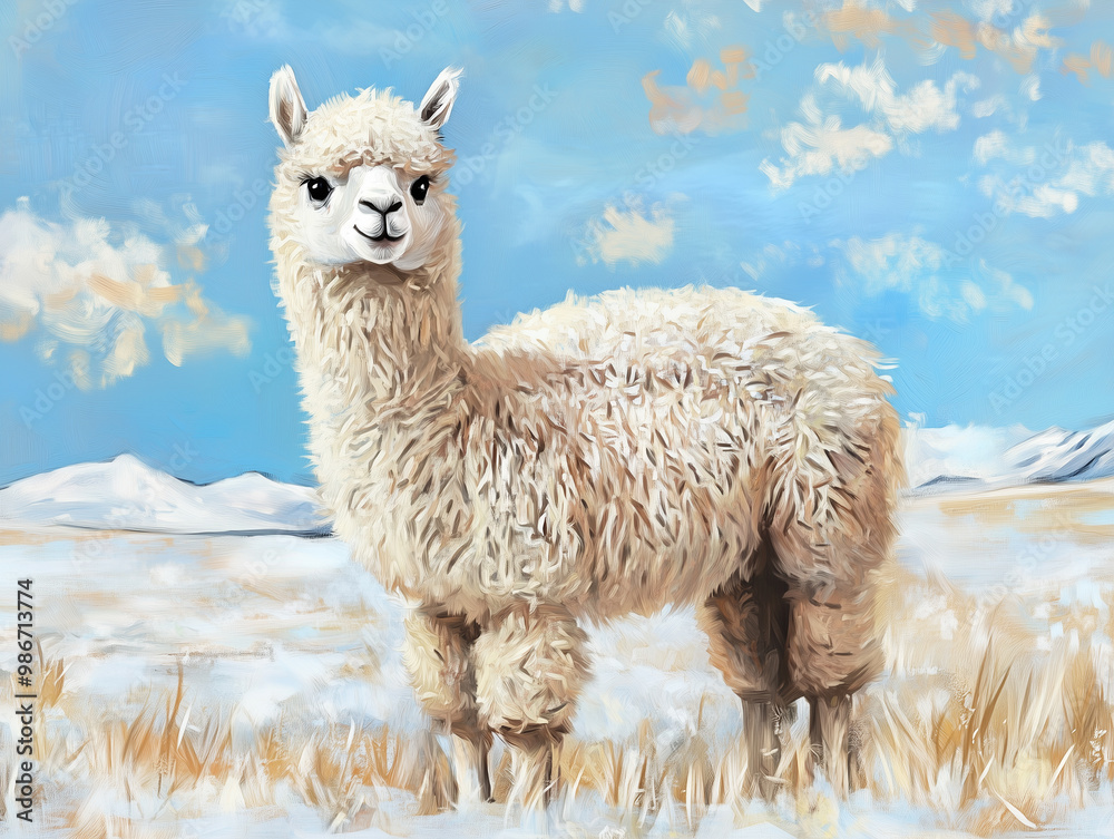 Obraz premium Alpaca the Snow: A Chilly Day's Delight