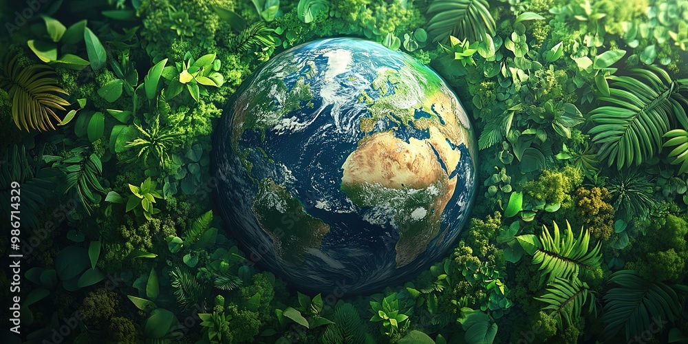 A world embraced by greenery and nature showcasing environmental sustainability A world embraced by greenery and nature showcasing environmental sustainability
