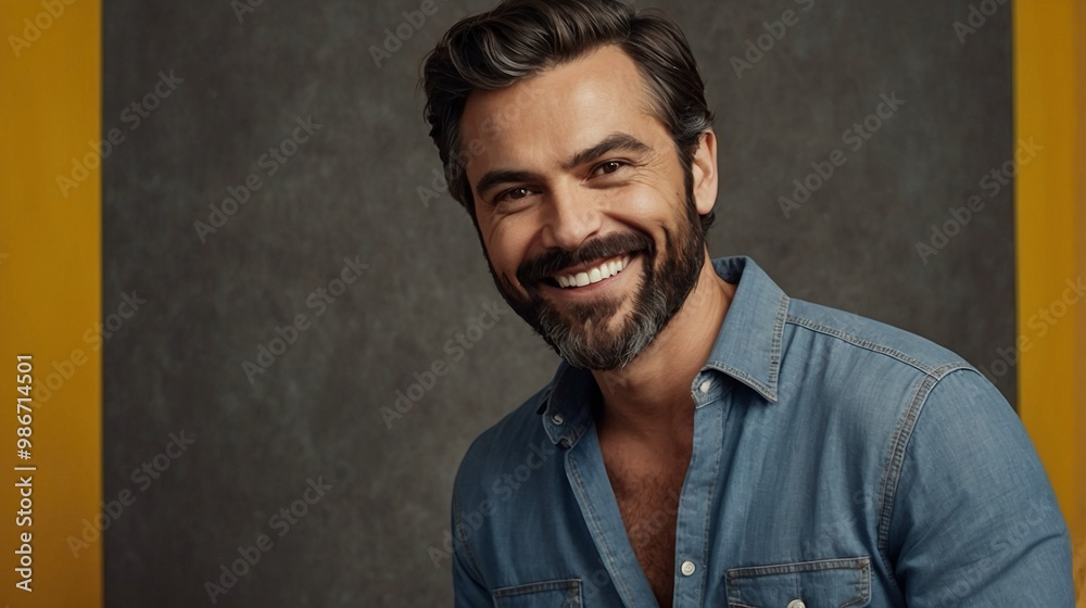 Handsome portrait of a serious businessman in casual fashion, featuring a mature man with dark hair, expressing a mix of sadness and intensity in a studio setting Handsome portrait of a serious businessman in casual fashion, featuring a mature man with dark hair, expressing a mix of sadness and intensity in a studio setting