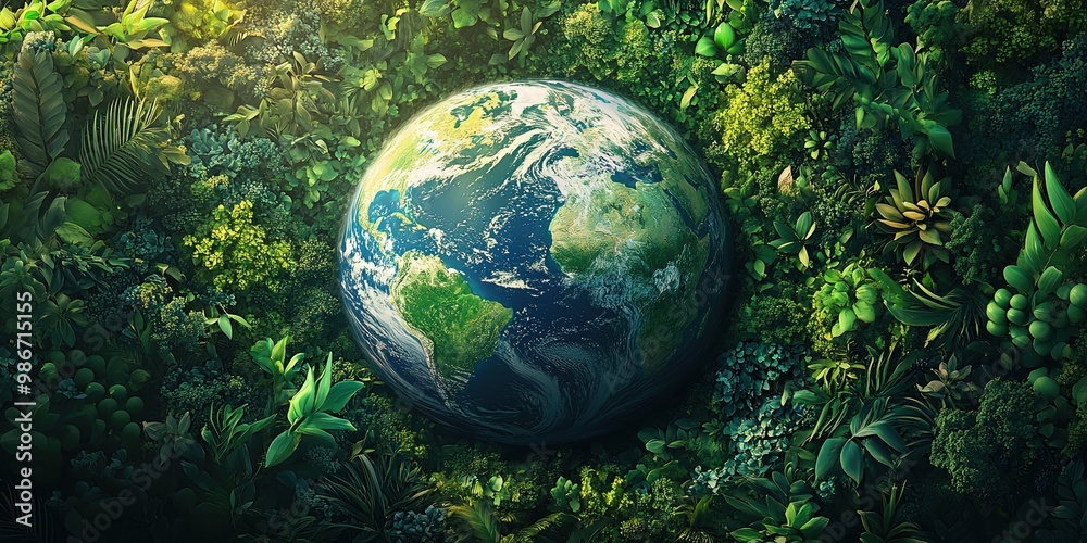 A world embraced by greenery and nature showcasing environmental sustainability