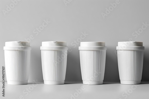 Wallpaper Mural Four white coffee cups with lids arranged in a row against a plain background. Torontodigital.ca